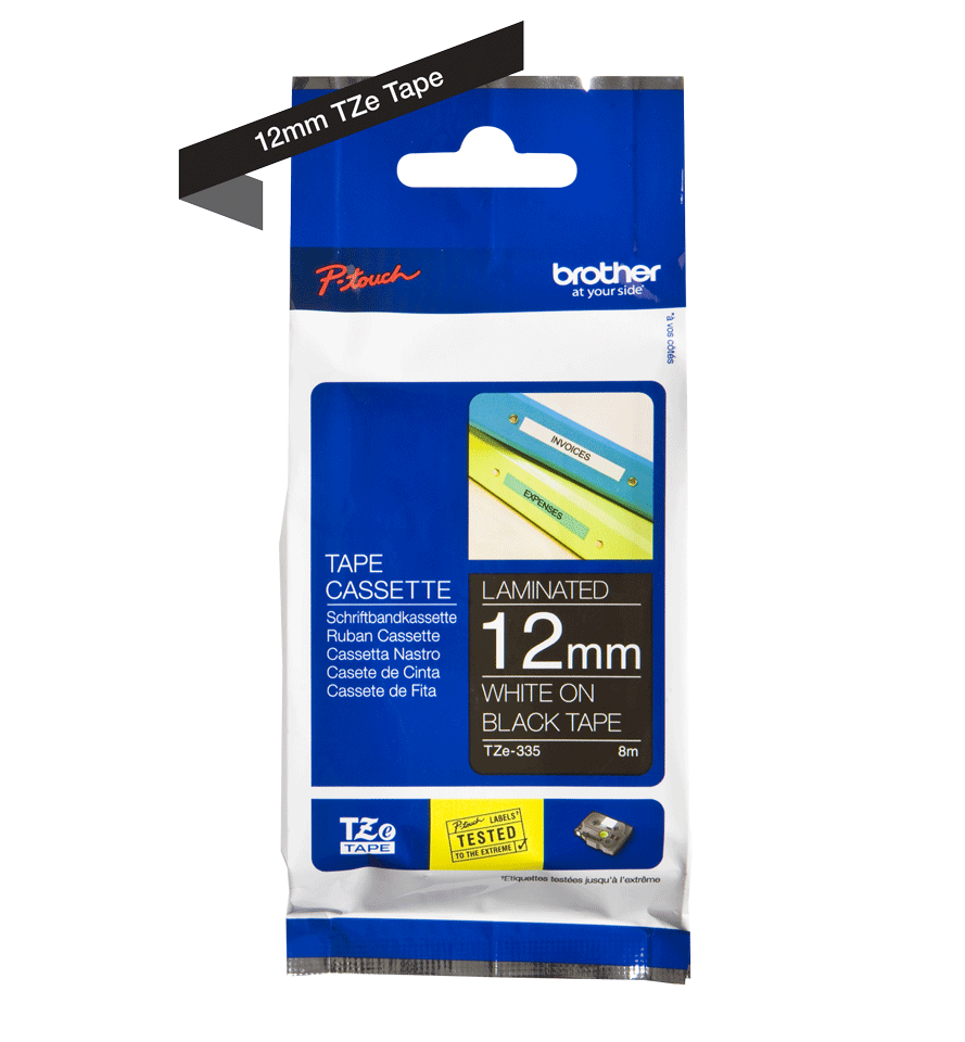 Genuine Brother TZe-335 Labelling Tape – White on Black, 12mm wide 3